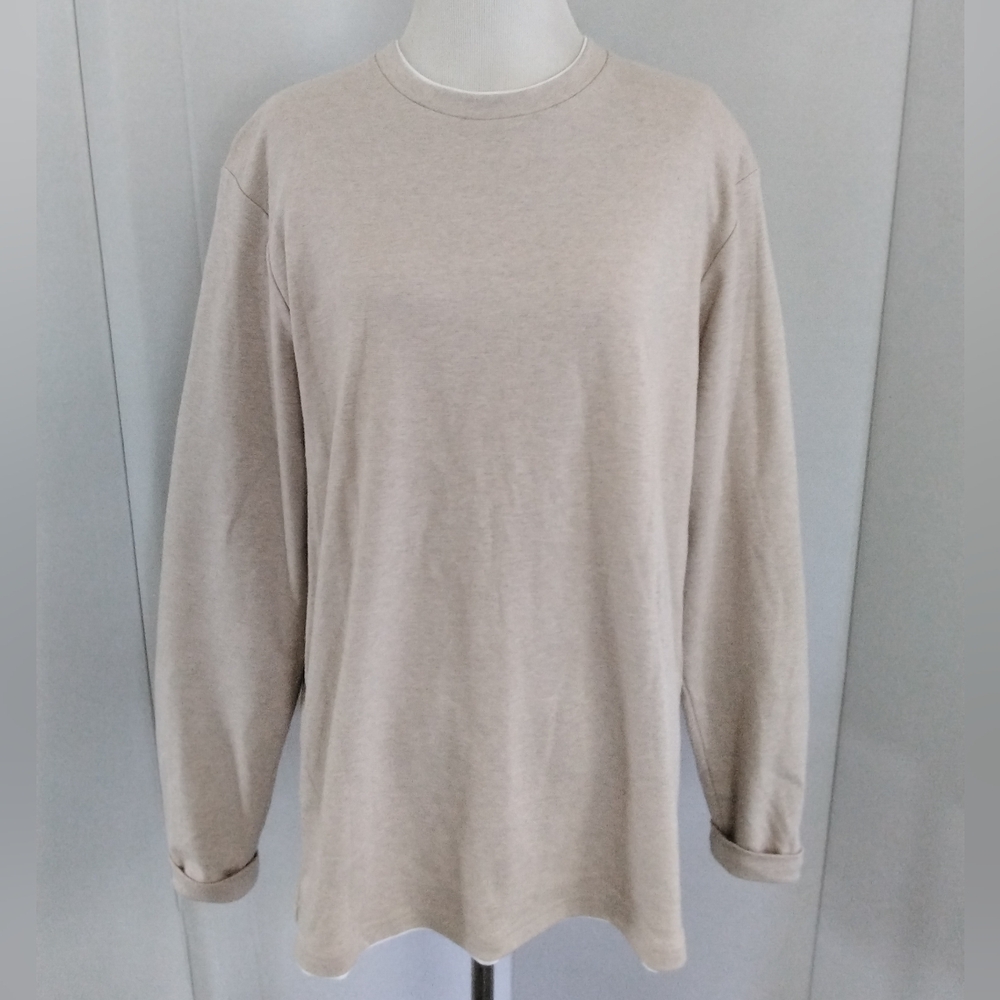Denim & Flower Beige Long-Sleeve Beige Knit Long Sleeve Crewneck Shirt Sz L